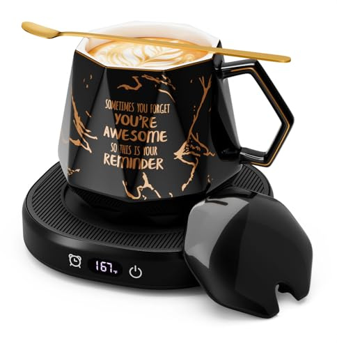 Coffee Mug Warmer & Awesome Mug Set, Smart Heated Electric Coffee Cup Warmer for Desk Office, 4 Temperature Control Tea Coffee Beverage Warmer, 8 Hours Auto Shut Off, Birthday Gifts for Women Man