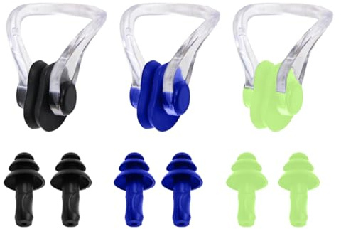 COYUN 3PCS Pinzas de Nariz para Natación+Tapones para los oídos, Clips de Nariz para Nadar, Silicona Impermeable Clip, para Niños Adultos Principiantes (3 Colores)