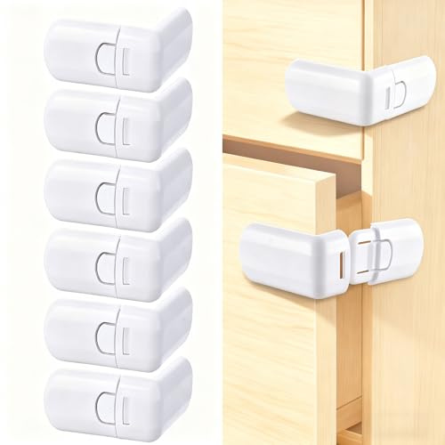6PCS Kindersicherung für Schrank und Schubladen, kindersicherung kühlschrank, Baby Schubladensicherung ohne Bohren, Selbstklebend Sicherheit Schloss, Geeignet für Familien mit Kindern