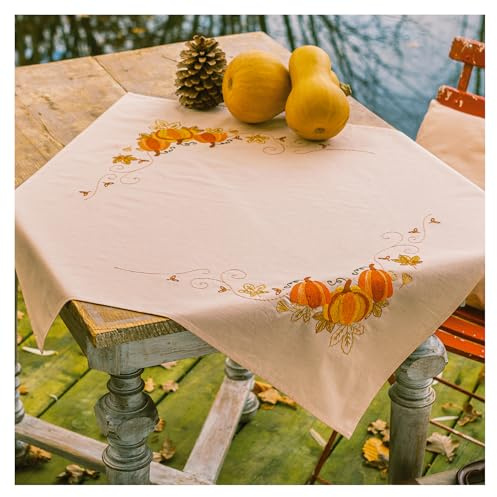 VERVACO broderi bordsduk broderi set vuxna förtryckt pumpafrön broderidukar förteckning filt broderi förpackning plattstygn 72 x 72 cm tyg för broderi kreativ present