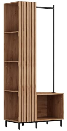 Vicco Vestiaire Zinto, Chêne de Force doré, 80x187cm avec 5 Compartiments de Rangement, adapté au Montage Mural pour Un Rangement Peu encombrant