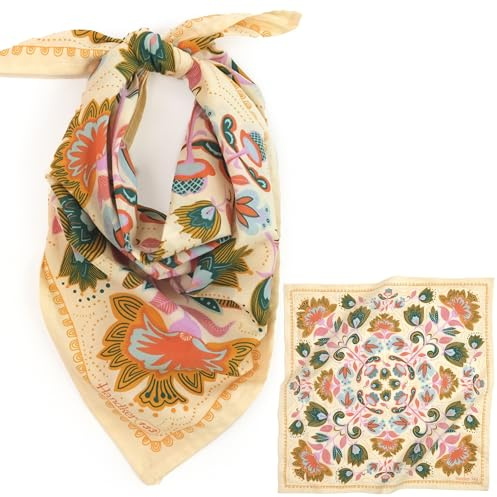 Handker Ingrid Bandana 22”x22 Premium Cotton Bandana for Women & Men - Wearable Multi-Purpose Accessory for Hair Scarf Neck Bag - Original Artist Design Lightweight Protective Coverage Unisex