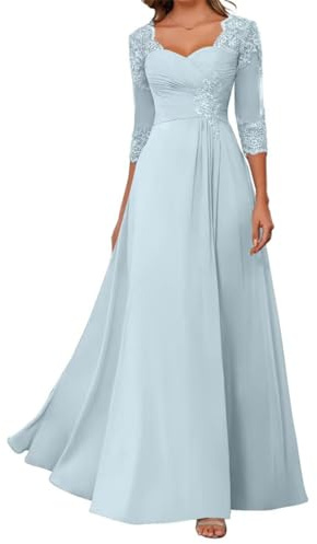 Vestido de encaje con apliques para madre de la novia, de gasa sólida, vestidos de graduación, vestidos de cóctel, talla grande, azul celeste, 40