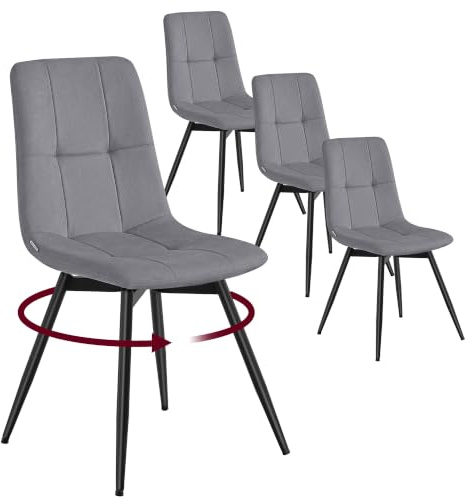 VASAGLE Chaises de Salle à Manger en Velours, Lot de 4, Pivotantes à 360° | Chaises de Cuisine avec Pieds Réglables, Supporte 120 kg Chacune, Pour Salon, Gris ardoise, Collection TYRA KDC198G101