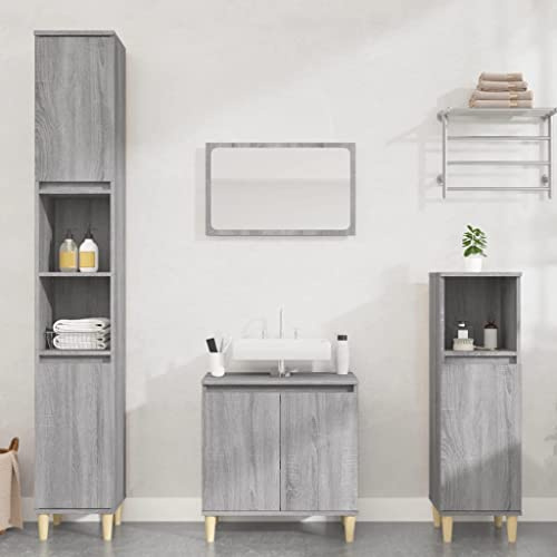 Traylux 3-TLG. Badrumsmöbelset grå Sonoma-trämaterial med tvättställ, underskåp och högskåp för moderna badrum, inklusive väggmontering, gott om förvaringsutrymme, hållbart och elegant