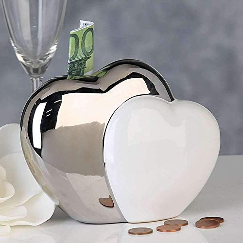 Casablanca Spardose Hearts Weiss/Silber,Ker.H.13cm