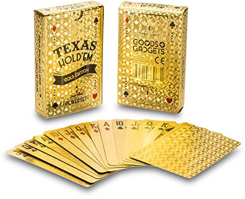 GOODS+GADGETS Pokerkarten - langlebige Spielkarten aus PVC Kunststoff, Poker Karten wasserfest, Knickfest (Gold)