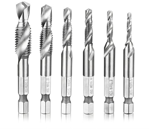 Hymnorq 6-Piece Metric Drill and Tap Bit Set, M3-M10 1/4 Hex Shank HSS