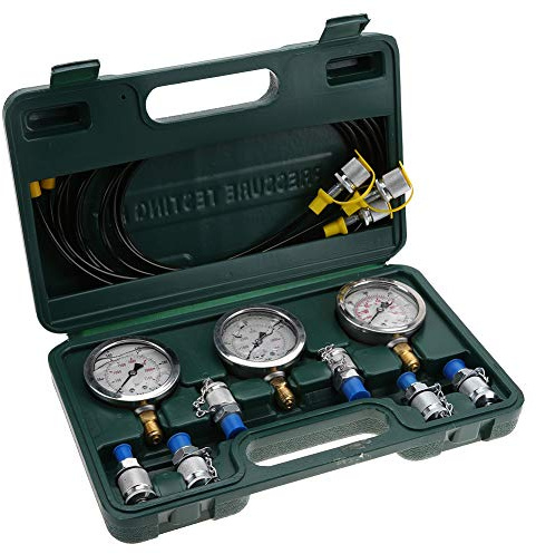 Hydrauliktester mit Tragkasten, Hydraulisches Druckprüfgerät Hydrauliksystem Prüfkoffer, Manometer Ø63mm (250/400/600bar), Prüfschlauch 1500mm, Kopplung G1/4, R1/4