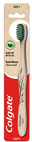 Colgate Bamboo Charcoal Soft Bristles Manual Toothbrush 1 Piece - Manual Toothbrush with Activated Carbon Slim Tip Bristles, 100% Natural Biodegradable Bamboo handle
