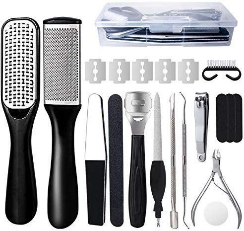 Fußfeile Set 20 in 1,Pediküre-Set,Edelstahl Hornhauthobel Hornhaut Entfernung Fußpflege Set,Fußpflege Professionelle Hornhaut Entfernung Set,Fußpflege-Set für Damen, Herren, Salon oder Zuhause