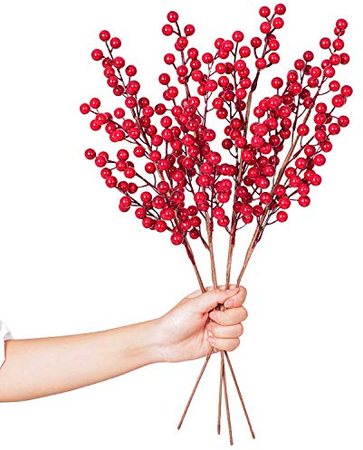 Lvydec 4 Pack Artificial Red Berry Stems - 20 Inch Christmas Holly Berry Branches for Holiday Home Decor and Crafts