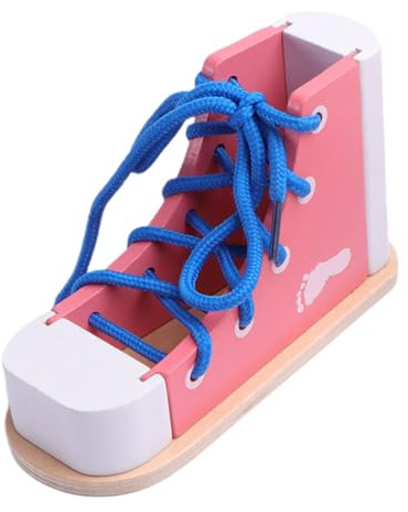 NUOBESTY Shoe Tie Practice for Kids Learn to Tie Shoes Wooden Lacing Toy Shoelaces Tying Teaching Prop Montessori Early Education Toy Pink