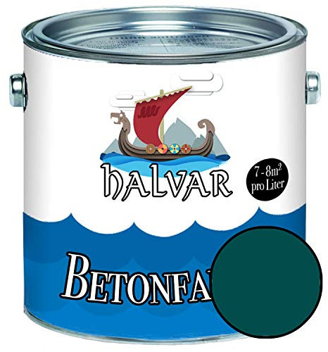 Halvar Betonfarbe/Bodenbeschichtung SEIDENMATT Grün RAL 6000-6037 Fassadenfarbe (1 L, RAL 6004 Blaugrün)