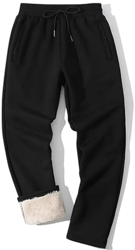 Shiyifa Men's Winter Warm Fleece Sherpa Lined Sweatpants Active Thermal Track Jogger Pants with Pockets(02Black,L)