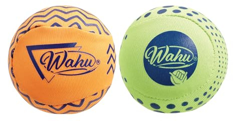 Wahu Super Grip 100% Waterproof Skimball Set, Pack of 2 Water Skipping Balls for Pool and Beach, Skips Over 150' on Water, Green/Orange