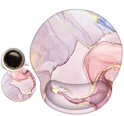 newplenty musmatta, musmatta med handstöd, musmatta med gelkudde, ergonomisk musmatta med underlägg för dator, bärbar dator (marmor 3)