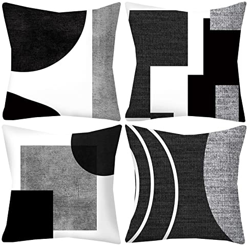 LOHDALOLF Black and White Grey Cushion Covers 50x50 cm Set of 4 Geometric Cushion Cases Modern Abstract Decorative Pillow Covers for Sofa Couch Home Decor