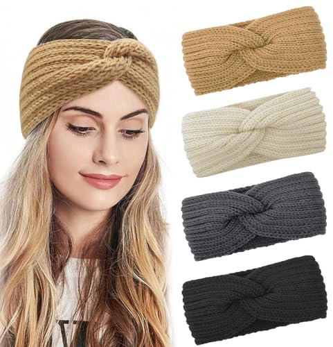 Kavya Winter Headbands for Women's Hair, Knitted Headband Soft Cable Ear Warmers Comfy Ear Muffs Crochet Ladies Head Band Ski Walks Gifts for Women Girl