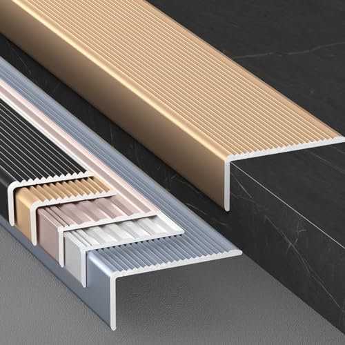 LIYI929GP Profilo Angolare per Scale in Alluminio, 90cm Profilo per Bordo Scalas Profilo per Gradini, Rivestimento Naso Protezione Bordo Scalas, Profilo per Scale L, Installazione Semplice