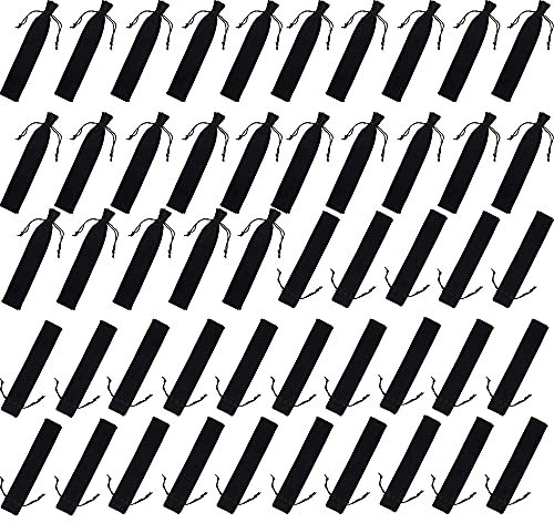 Fvoagaou 100 StüCk Samt Stift Tasche Schwarz Kordelzug Tasche Einzel Stift Halter Verpackung HüLle für Schule BüRo Werbe Geschenk