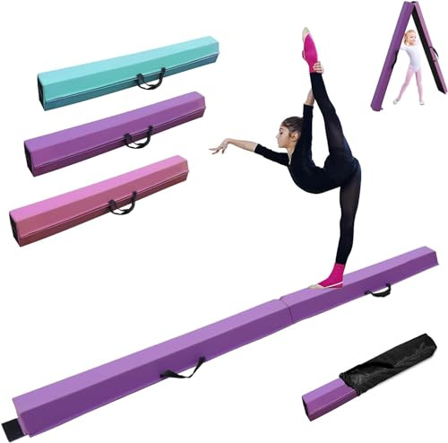 FCOUMY Gymnastics Beam 210cm Faux Suede, Folding Balance Beam Gymnastics Equipment for Home Girls Kids Adults Training,with Carry Handles Anti-Slip Base