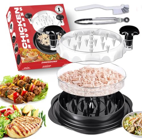 SELECT CASTLE Déchiqueteuse de poulet – Grand outil de broyage de viande avec brosse et pince – Le broyeur de poitrine de poulet est antidérapant et résistant à la chaleur avec poignée ergonomique