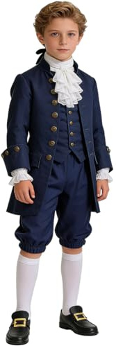 BPURB Costume coloniale da Ragazzo Bambini Medievale Pirata Cosplay Costume Rinascimento Costume Calzoni (Pantaloni con Calzini Bianchi Alti Fino al Ginocchio e Fibbia della Scarpa d'oro)