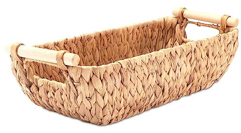 Decorasian Badkorb Aufbewahrung geflochten aus Wasserhyazinthe – 2 Stück - Aufbewahrungskorb für Toilettenpapier oder auch Handtücher – lang und schmal für die Ablage im Bad - 2er Set