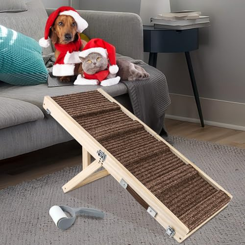 Umtiti Wooden Folding Portable Pet Ramp. 4 Levels Adjustable 9 to 17.3 with Non-Slip 5 Paw Traction Mat for Small Medium Doggie. Dog Ramps-BN,UK