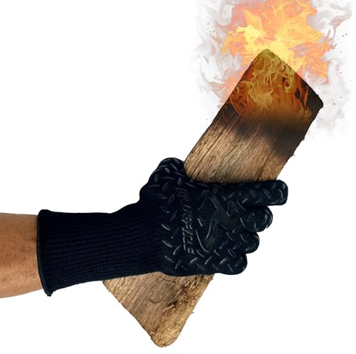 BlueFire Gloves Guanti da forno per barbecue, massima resistenza al calore, certificati EN407 in laboratorio (XL, nero/nero)