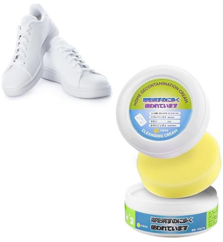 ZNDFTW White Shoe Cleaning Cream, White Shoe Cleaner, White Trainer Cleaner, Trainer Cleaner and Multi Purpose Stain Remover Waterless Cream with Sponge Sneaker White Shoe Cleaner