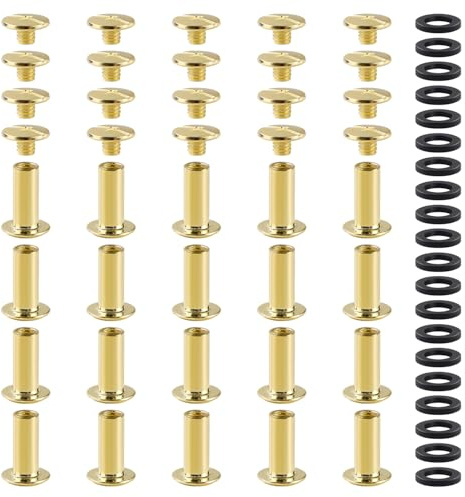 YIXISI 20 Set M5x12mm Chicago Binding Screws Assorted Kit, Kit Bindande Skruvstolpar, Lädernitsats, för Gör-Det-Själv-Läderdekoration Bokbindning, Gyllene