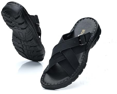 MGGMOKAY Sandalias de hombre de cuero natural,Verano Cómodo Apoyo Sandalias Planas,Sandalias Hombres para Interiores y Exteriores