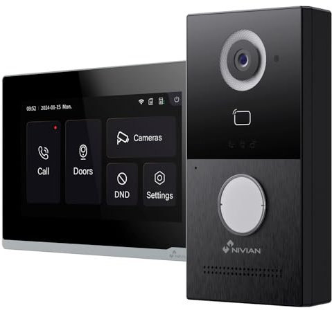NIVIAN Videoportero Inteligente WiFi Full HD para Exterior con Monitor Táctil, Conexión de 2 Hilos, Control App Tuya, Grabaciones en MicroSD - Serie Smart Security