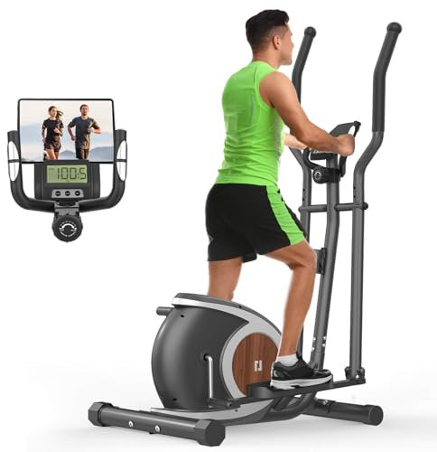 Ellitticha Per La Casa, Macchina Ellittica Magnetica con 16 Livelli di Resistenza, Monitor LCD, Pedale Antiscivolo, Portabottiglie, Home Fitness Stepper (Nero)