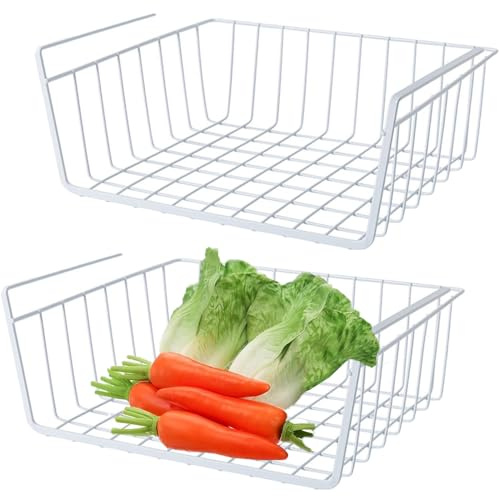 Roysmart Panier de rangement, lot de 2 paniers suspendus en métal, panier de rangement suspendu, panier suspendu pour étagère sous le meuble, panier suspendu en métal, organisateur de rangement pour