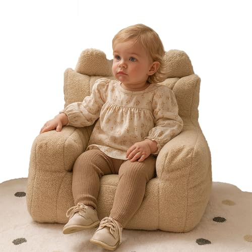 oyptmsh Kids Bean Bag Chair with Storage | Fleece Children's Armchair Sofa with Filling Included | Soft Machine Washable Cover | Lightweight Floor Seat for Bedroom Playroom (Brown)