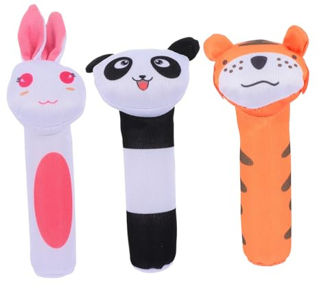 FELTECHELECTR 3 Stück Plüsch Rasselspielzeug Mit Langem Griff Für Neugeborene Umweltfreundliche Pp Baumwolle Hautfreundlich Kleinkindspielzeug Für Kinderwagen Und Reisen