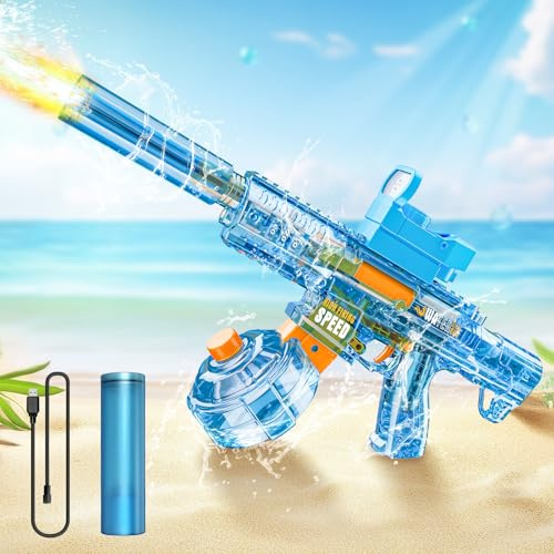 Pistola de Agua eléctrica para Adultos y Niños, Electric Water Gun con Luz Led, Potente Pistola de Agua de Largo Alcance, Juguete de Verano para Exteriores Piscina Playa y Fiestas (Azul)