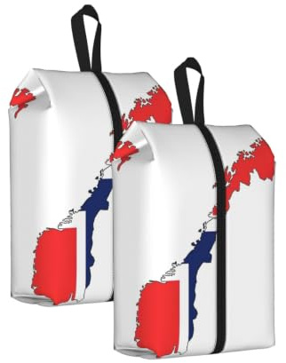 Borsa per scarpe da viaggio resistente con stampa della mappa della bandiera norvegese per la conservazione e l'imballaggio, borsa per scarpe impermeabile con cerniera liscia, 2 pezzi, One Size