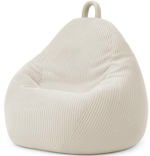 bananair - Pouf Poire Velours Côtelé, Housse Lavable, 105x85 cm, Beige | Fabriqué en France, Doux, Facile à Transporter, Pour ado et enfant