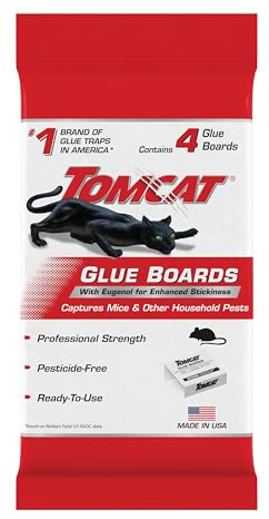 Tomcat Glue Boards with Eugenol — Enhanced Stickiness for Mice, Cockroaches & Insects, Flat or Covered Use, Ready-To-Use, 4 Traps