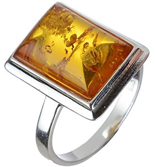 Sterling Silver and Baltic Honey Rectangle Amber Adult Ring- size 8