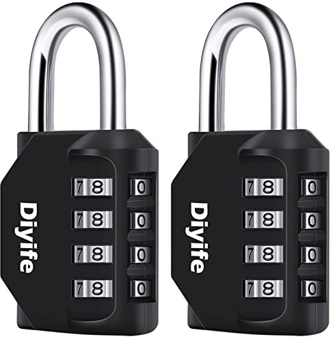 2 Pièces Cadenas Code 4 Chiffres Cadenas à Combinaison, Diyife Serrure Combinée Imperméabiliser, Métal étanche et Fermoir Combiné en Acier Plaqué, pour Gym,Écoles,Vestiaires,Casier (Noir)