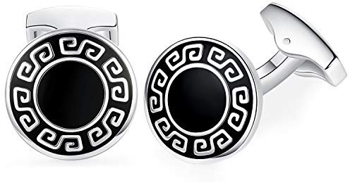 Honey Bear Herren Hochzeit Retro Muster Geschnitzt Manschettenknöpfe Cufflinks Edelstahl Manschettenknopf (Silber mit Schwarz) (runden)