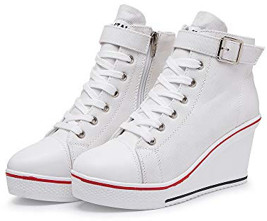 Siphly Zapatillas de lona cálidos con cuña para mujer, altura de tacón, 7 cm, color negro, blanco, rojo, azul oscuro, 35-43, color, talla 38 EU