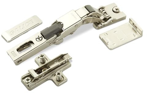 2 x Salice charnières universelles pour porte en verre ou porte-miroir 110° y compris plaque de montage en croix hauteur 3 mm avec vis euro, réglage excentrique