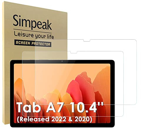 Simpeak 2 Pack Verre Trempé Compatible pour Samsung Galaxy Tab A7 10.4 Protection Ecran 9H Super Dureté/Anti Rayures/Ultra-Clair/Anti Bulle (SM-T509/T500/T507/T505 Released 2022 & 2020)