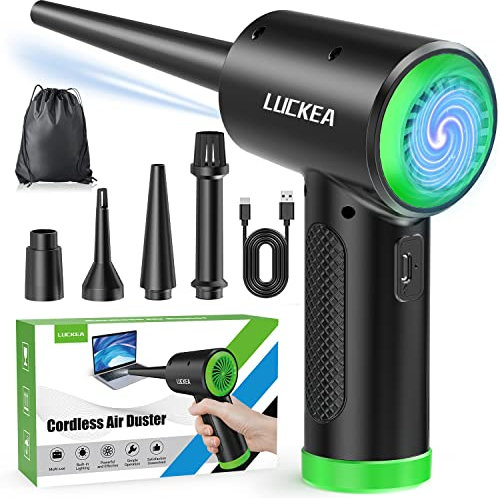 Elektrische Staubgebläse Druckluftspray für PC Reinigungsset - LUCKEA 3-Gang Air Duster Luftdruckspray mit LED-Licht, Tastatur Reinigung Druckluft Luftspray für Laptop, Sofa, Auto, Bürogeräte